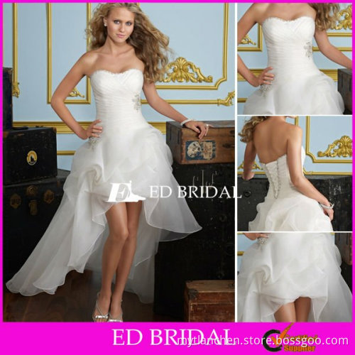 Hot Sweetheart Organza Short In Front Long In Back Wedding Dress Little White High Low Bridal Gowns with Beadwork